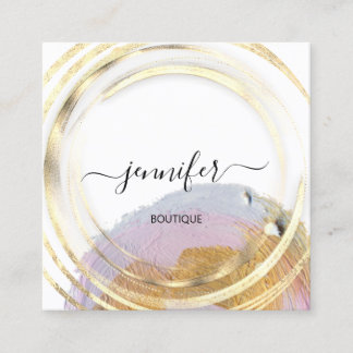 Carte De Visite Carré Beauté Bio Boutique QR Code Logo Paint Or Rose