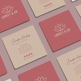 Carte De Visite Carré Beauté Crème Rose Poussiéreuse Minimaliste