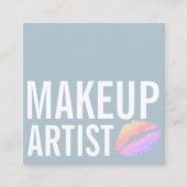 Carte De Visite Carré Beauté de maquillage bleu moderne (Devant)