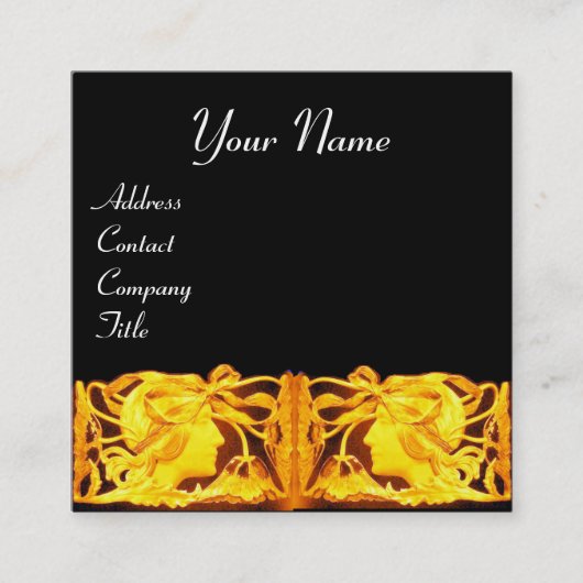 CARTE DE VISITE CARRÉ BEAUTÉ ÉLÉGANTE /LADY AVEC BOW JAUNE D'OR, FLEURS (Devant)