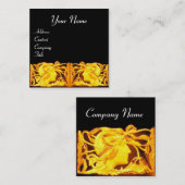 CARTE DE VISITE CARRÉ BEAUTÉ ÉLÉGANTE /LADY AVEC BOW JAUNE D'OR, FLEURS (Devant / Derrière)