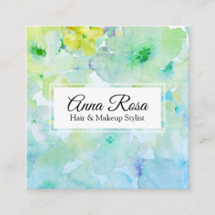 Carte De Visite Carré *~* Beauté florale populaire et chic bleu turquois