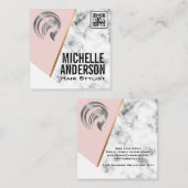 Carte De Visite Carré Beauté métallique | Code QR | Rose | Marbre (Devant / Derrière)