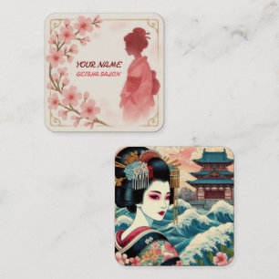 Carte De Visite Carré Beauté orientale Geisha salon aquarelle sakura art