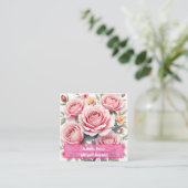 Carte De Visite Carré Beautiful Pink Roses Luxury Trendy Collection (Debout devant)