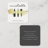 Carte De Visite Carré Beauty Maquillage Or brossé (Devant / Derrière)