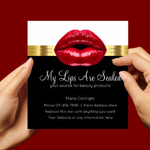 Carte De Visite Carré Beauty Red Lips Classy Gold Foil Look