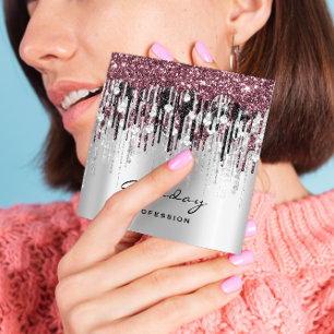 Carte De Visite Carré Beauty Studio Coiffeur maquillage Gris Rose Drives