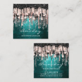 Carte De Visite Carré Beauty Studio Coiffeur Maquillage Rose Vert (Devant / Derrière)