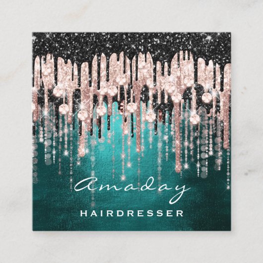 Carte De Visite Carré Beauty Studio Coiffeur Maquillage Rose Vert (Devant)