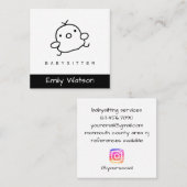 Carte De Visite Carré Bébé mignon noir et blanc IG Babysitter (Devant / Derrière)