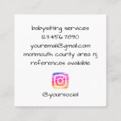 Carte De Visite Carré Bébé mignon noir et blanc IG Babysitter (Dos)