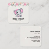 Carte De Visite Carré Bébé rose mignon éléphant et frontière Rose (Devant / Derrière)