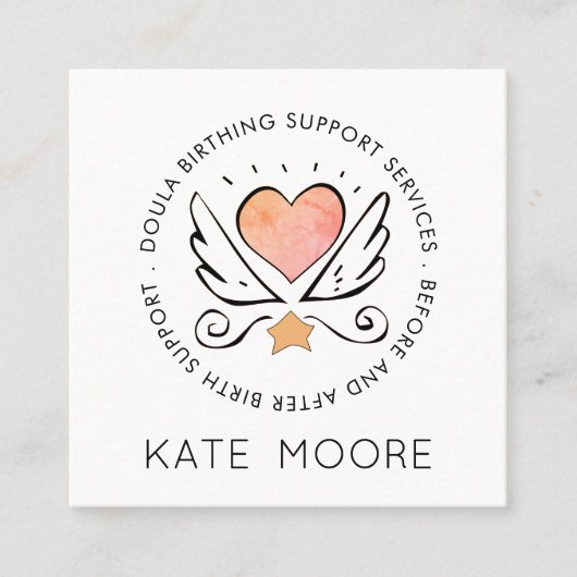 Carte De Visite Carré Bébé Whimsical Doula Entraîneur De Naissance Ou Mi (Devant)