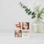 Carte De Visite Carré Beige Blush Lashed Minimalist Script Photo (Debout devant)