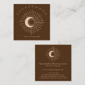 Carte De Visite Carré Beige Brown Minimal Moderne Céleste Lune Solaire (Devant / Derrière)