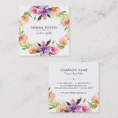 Carte De Visite Carré Belle aquarelle Fleurs Wreath (Devant / Derrière)