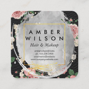 Carte De Visite Carré Belle aquarelle Floral or cuir