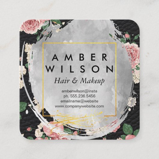 Carte De Visite Carré Belle aquarelle Floral or cuir (Devant)