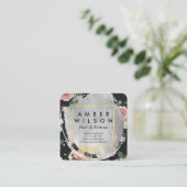 Carte De Visite Carré Belle aquarelle Floral or cuir (Debout devant)