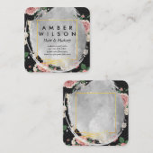 Carte De Visite Carré Belle aquarelle Floral or cuir (Devant / Derrière)