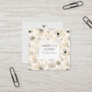 Carte De Visite Carré Belle Aquarelle Gris Jaune Pépites Floral