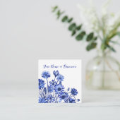 Carte De Visite Carré Belle croquis de fleurs bleu et blanc (Debout devant)