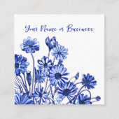 Carte De Visite Carré Belle croquis de fleurs bleu et blanc (Devant)
