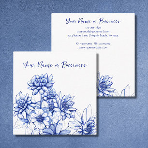 Carte De Visite Carré Belle croquis de fleurs bleu et blanc
