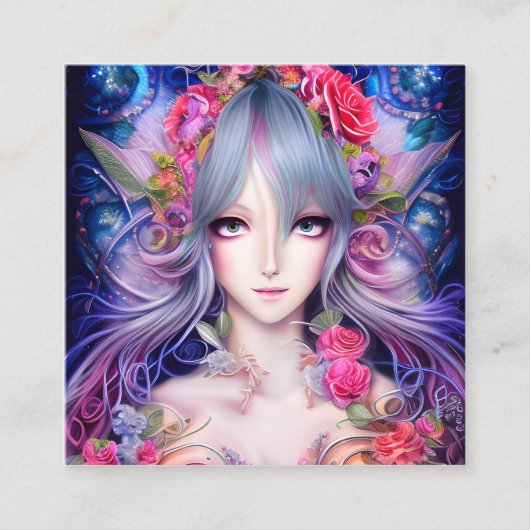 Carte De Visite Carré Belle Dame de l'Anime de Thanksgiving en 3D (Devant)