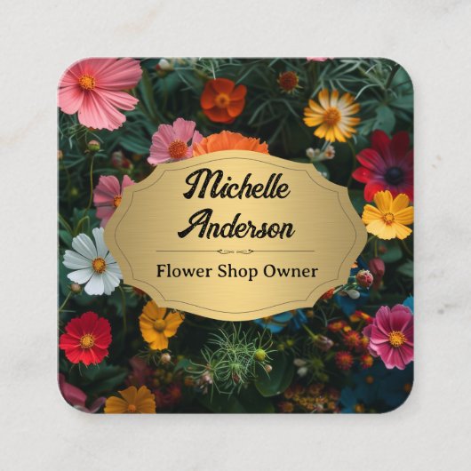 Carte De Visite Carré Belle Fleurs Arrière - plan (Devant)