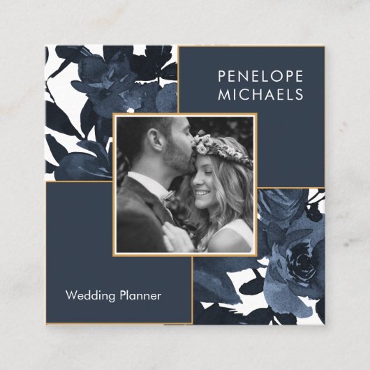 Carte De Visite Carré Belle Flore Bleue avec Photo (Devant)