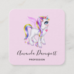 Carte De Visite Carré Belle licorne avec Rainbow Mane