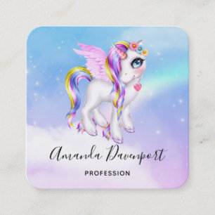 Carte De Visite Carré Belle licorne avec Rainbow Mane