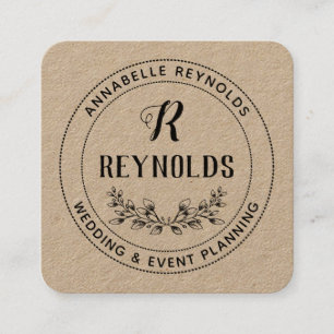 Carte De Visite Carré Belle main tirée demi-couronne Monogramme