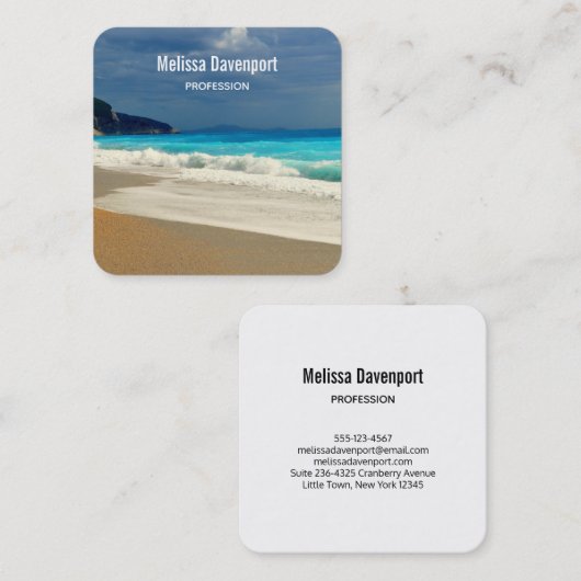 Carte De Visite Carré Belle Mer Turquoise Photo Tropicale (Devant / Derrière)