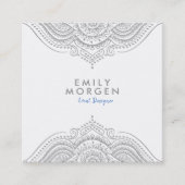 Carte De Visite Carré Belle Paisley Gris Argent Mandala (Devant)