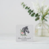 Carte De Visite Carré Belle tête de cheval noir Portrait d'aquarelle (Debout devant)