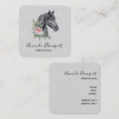 Carte De Visite Carré Belle tête de cheval noir Portrait d'aquarelle (Devant / Derrière)