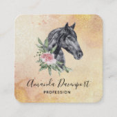 Carte De Visite Carré Belle tête de cheval noir Portrait d'aquarelle (Devant)