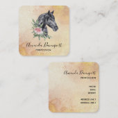Carte De Visite Carré Belle tête de cheval noir Portrait d'aquarelle (Devant / Derrière)