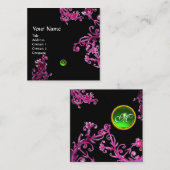 CARTE DE VISITE CARRÉ BERRIES MAGIQUES ROSE POURPULAIRE NOIR MONOGRAMME (Devant / Derrière)