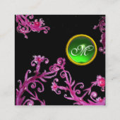 CARTE DE VISITE CARRÉ BERRIES MAGIQUES ROSE POURPULAIRE NOIR MONOGRAMME (Dos)