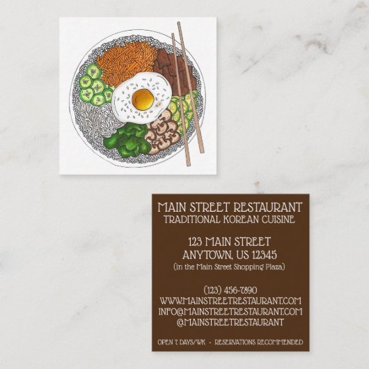 Carte De Visite Carré Bibimbap Cuisine coréenne Restaurant Chef (Devant / Derrière)
