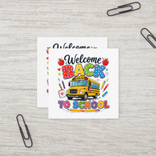 Carte De Visite Carré Bienvenue à bord du bus scolaire pour le premier j