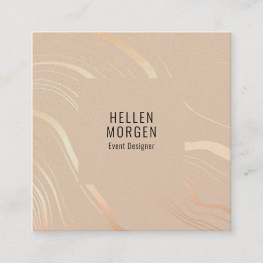 Carte De Visite Carré Bige de luxe et or rose rayures ondulées 2 (Devant)