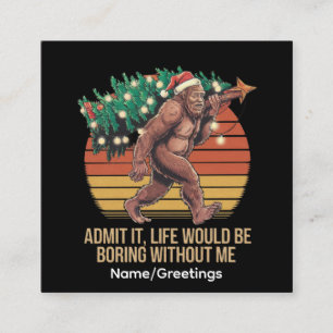 Carte De Visite Carré Bigfoot drôle de Noël Arbre Rétro Coucher de solei
