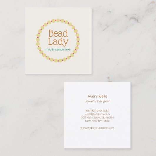 Carte De Visite Carré Bijouterie, bijouterie perlée (Devant / Derrière)