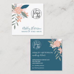 Carte De Visite Carré Bijoux boho floral rose bleu