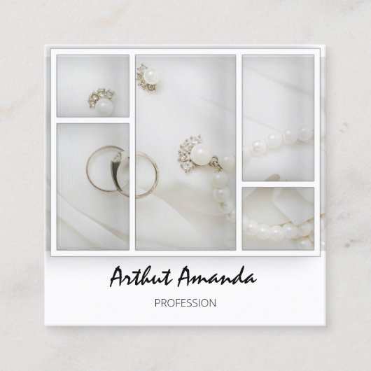 Carte De Visite Carré Bijoux de luxe perles or blanc VIP (Devant)